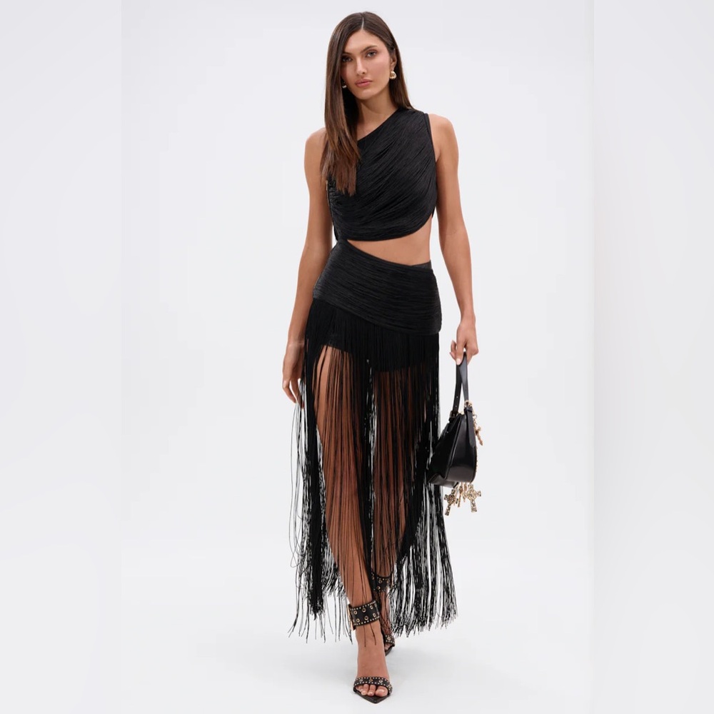 AKIRA Black Fringe Detail Crop Top